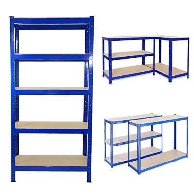 Image of Blue Garage Shelving Units: 180 x 90 40cm, 5 Tier Metal Racking Storage Shelves, 875KG Capacity, Boltless Assembly, for Warehouse, Kitchen, Bedroom, Workshop, Shed UK