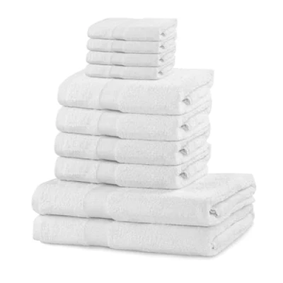 Image of DecoKing Set of 10 Cotton Quality 525 g/m² 4 Guest Towels 30 x 50 cm Hand 100 and 2 Bath 70 140 White Absorbent Marina
