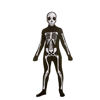 Image of Kids Unisex Skeleton Skinz X Large Fancy Dress Costume, Black &amp; White, 11 13 years
