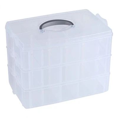 Image of Zerodis Clear Storage Box, Three Layer Plastic Jewelry Bead Container Organizer Case with Handle Lid for Small Items