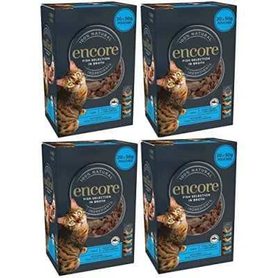 Image of Encore 100% Natural Wet Cat Food Pouch, Bundle Fish Selection in Broth 50g Pouch Pack of 20 x 4 (Total 80 Pouches)