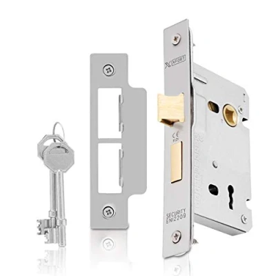 Image of XFORT® 3 Lever Satin Chrome Mortice Sashlock 65mm, Door Lock with Key for Internal and External Doors, Latch Mechanism Locking Security, CE Approved Fire Rated Protection.