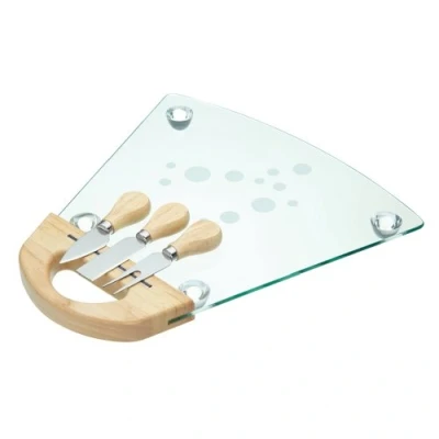 Image of MasterClass Glass Cheese Board and Knives (4 Piece Set)