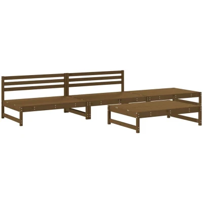 Image of vidaXL 4 Piece Outdoor Lounge Set in Honey Brown Solid Pinewood, Rustic Pallet Design for Garden, Patio or Living Room, Durable and Weather resistant