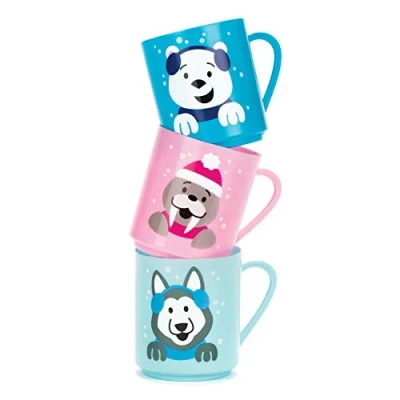 Image of Baker Ross AV840 Polar Pals Plastic Mugs Christmas Party Bag Filler Cups, Assorted, 4 Count (Pack of 1)