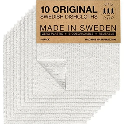 Image of SUPERSCANDI Made in Sweden Dish Cloths Eco Friendly Paper Alternative White 10 Pack Reusable Compostable Kitchen &amp; Rags