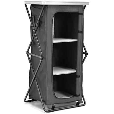 Image of SPOTRAVEL Portable Camping Storage Cabinet, Folding Travel Unit with 3 Shelves, Side Pockets and Carry Bag, Indoor Outdoor Pop Up Cupboard for BBQ, Party, Picnics (63 x 45 119cm)