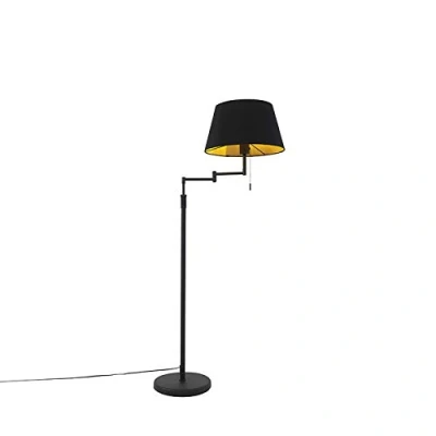 Image of Qazqa Floor lamp Black with Shade and Adjustable arm Ladas Modern Suitable for LED E27 1 Light Fabric Living Room I Bedroom