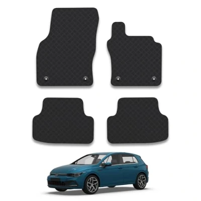 Image of 5mm Rubber Car Mats Compatible With VW Golf MK8 (2019+) Tailored Fit Floor Liner Set Accessory Black Custom 4 Pieces Anti Slip Backing, Heavy Duty &amp; Waterproof, Easy Clean Clips