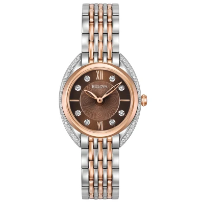 Image of Bulova Ladies Curv Diamond Women&#039;s Quartz Watch with Brown Dial Analogue Display and Multicolour Stainless Steel Bracelet 98R230