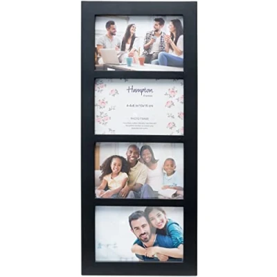Image of Hampton Frames GALLERY 4 Aperture 4x6 (10x15cm) Black Multi Picture Photo Frame Acrylic (Non Glass) Front GAL46 4APBKP