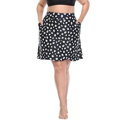 Image of HDE Womens Plus Size Skort Skirt with Bike Shorts Active Golf Swim Pockets, Black Daisy, 26
