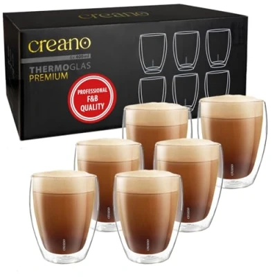Image of Creano Premium Double Walled Drinking Glasses 400 ml Set of 6 Professional Quality 100% Dishwasher Safe