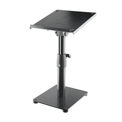 Image of K&amp;M 26776 Tilting Monitor Table Tripod Black/Steel Height Adjustable Shelf for Near Field Monitors Plate