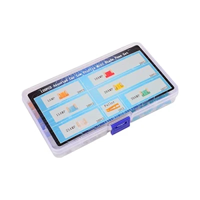 Image of HUIQIAODS Low Profile Mini Blade Car Fuses Assortment Set 5A/ 10A/ 15A/ 20A/ 25A/ 30A/ Replacement Kit With Fuse Clip