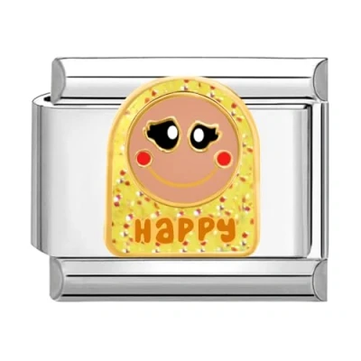 Image of Quiges 9mm Italian Style Charm Link Module Stainless Steel Happy for Bracelets