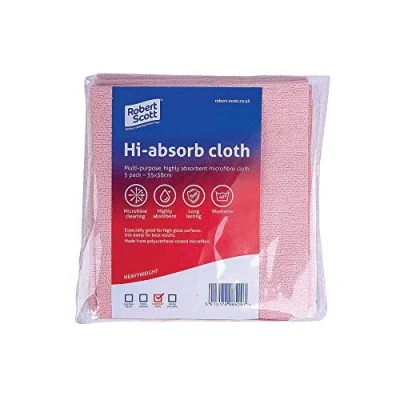 Image of HI Absorb Microfibre Cloth, 38cm x 35cm, Red, Pack of 5