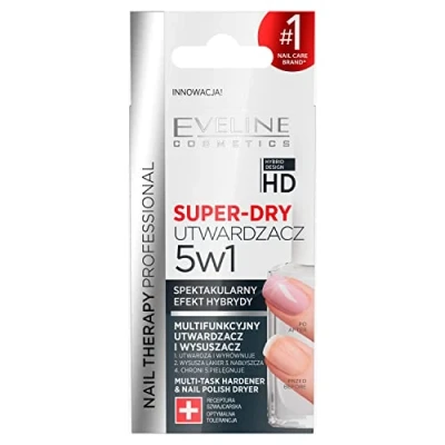 Image of Eveline Cosmetics Nail Therapy Professional Super Dry 5 in 1 Multifunctional Hardener &amp; Dryer with Sweet Almond Oil Vegan 12 ML