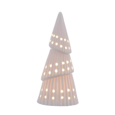Image of LED Light Up White Porcelain Christmas Cone Shaped Tree 20cm Tall Lantern Lamp Decoration
