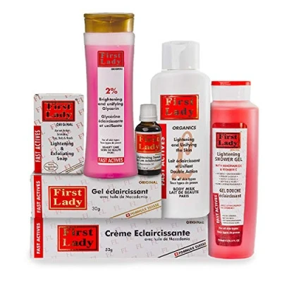 Image of First Lady Original Fast Actives Skin Lightening (KIT) Lotion, Cream, Gel, Serum, Soap, Glycerin, Shower Gel
