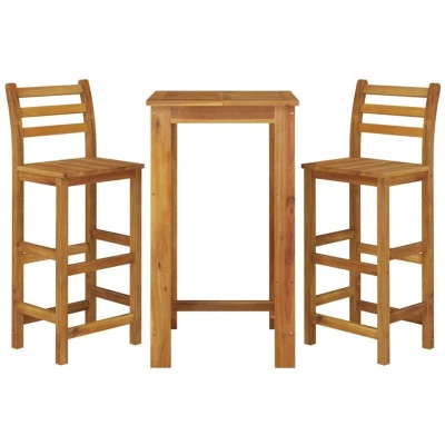 Image of vidaXL Solid Wood Acacia Garden Dining Set 3 Piece Patio Furniture Outdoor Seating Table and Chair Dinner