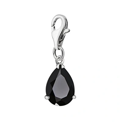 Image of Quiges Crystal Black Pear Cubic Zirconia Drop Clip On Charm Pendant Silver Plated Women&#039;s Jewellery