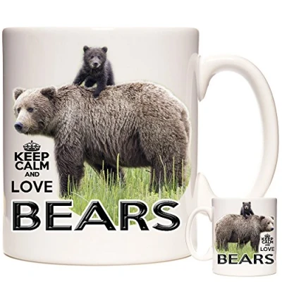 Image of Grizzly Brown Bear Gift Mug. Keep Calm Love Bears. for People who 11oz Ceramic