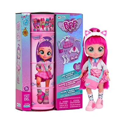 Image of BFF by Cry Babies S2 Daisy Collectible fashion Doll with long Hair, fabric Clothes &amp; 9 Accessories Toy Gift for Girls and Boys +5 Years