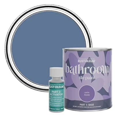 Image of Rust Oleum Blue Water Resistant Bathroom Tile Paint in Satin Finish River 750ml
