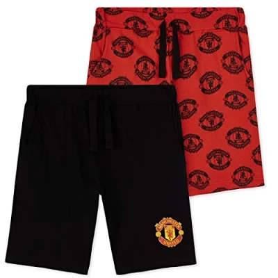 Image of Manchester United F.C. Boys Shorts, Official Football Shorts for Children, 100% Cotton Jogger School Sports, Gifts Teenagers Age 4 14 Years (Red/Black, 5 6 Years)