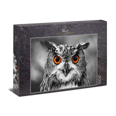 Image of Ulmer Puzzleschmiede puzzle &quot;Owl&quot;: 1000 pieces jigsaw the eyes of owl on black and white background