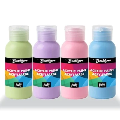 Image of Paint Set 4 Colours 100ml Chalky Acrylic Paints for Kids, Adults and Artists. Suitable Paper, Canvas, Wood, Stone, Fabric, Metal, Pouring etc. x (Pastel Chalk)