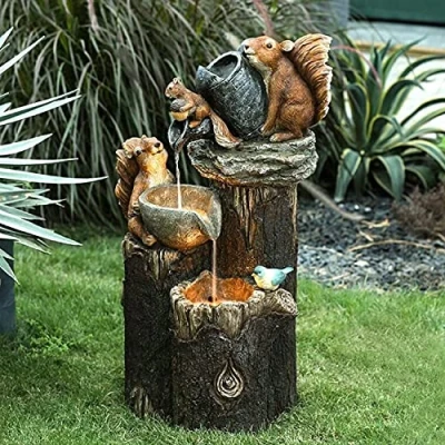 Image of Fiorky Animal Garden Statue with Solar Lights, Squirrel/Duck Outdoor Sculpture, Cascading Freestanding Resin Statue, Decoration (Solar Squirrel)