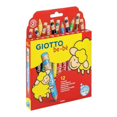 Image of GIOTTO be bè Large Colouring Pencils Set, 12 Assorted Colours, Pencil Sharpener Included, Super Washable, Suitable for Ages 2+, Ideal Children