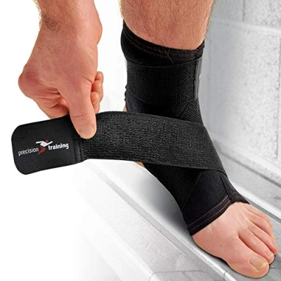 Image of Precision Training Neoprene Ankle with Strap Support Black/Red, Large