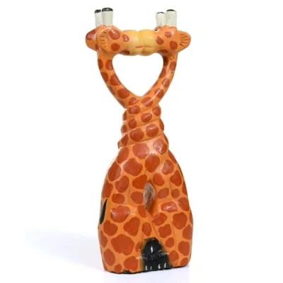 Image of Purity Style Wooden Cartoon Kissing Giraffe Ornament Intertwined Giraffes