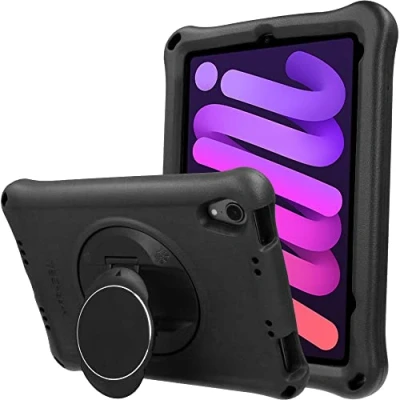 Image of TECHGEAR Bumper+ Case For iPad Mini 7/6 (7th / 6th Generation) 2024/2021 Rugged Shockproof Soft Protective Easy Grip Body with Stand, Hand Holder, Screen Film, Kids Proof [Black]