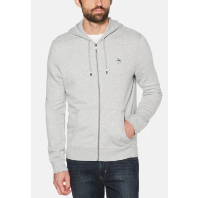 Image of Original Penguin Men&#039;s L/S Sticker PETE Full Zip Fleece Hoodie Hooded Sweatshirt, RAIN Heather, S