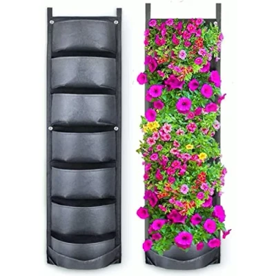 Image of KAHEIGN 7 Pocket Hanging Plant Grow Bags, Vertical Garden Wall Planter Flowerpot Bag for Yard Home Decoration (Black)