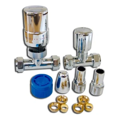 Image of Tower Flue Components TRVPACKSTCH Thermostatic Straight Radiator Valve with Lockshield Chrome