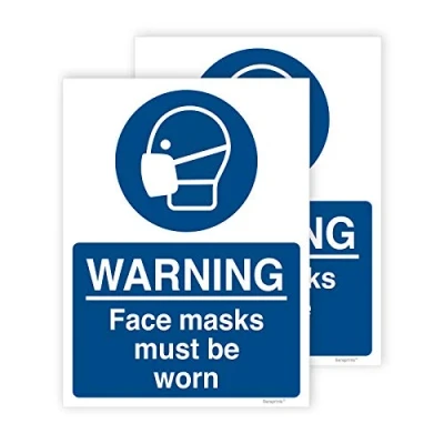 Image of Pack of 2 Face Mask Sign Self adhesive Waterproof Vinyl Sticker 150mmx200mm V1108