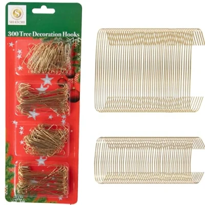 Image of 300Pcs Gold Christmas Ornaments Hangers Hooks Wire Assorted Sizes for Tree Baubles Reusable Easy Xmas Decorations