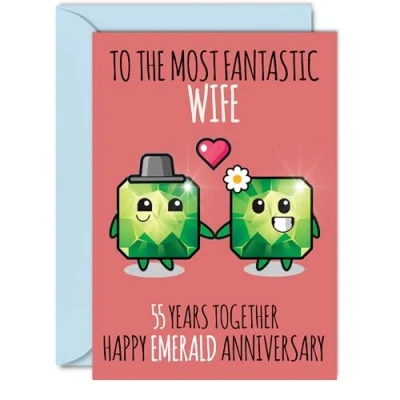 Image of Cute Emerald Anniversary Card for Wife 55 Years Together Happy 55th Wedding Cards from Husband, A5 Greeting Fifty Fifth Anniversaries