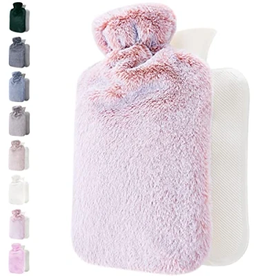 Image of Qomfor Hot Water Bottle with Fluffy Cover Soft Premium Faux Fur 1.8l Large Capacity Bag for Cosy Nights, Pain Relief, Back, Neck and Shoulders Great Gift Women (Pink)