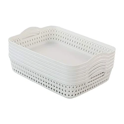 Image of Callyne Set of 6 White Plastic Storage Tray Basket, Large Kitchen Basket with Handle