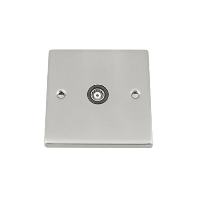 Image of TV Coaxial Aerial Socket Single 1 Gang Satin Chrome Black Square