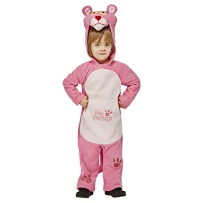 Image of Smiffys Pink Panther Costume All In One with Character Hood, Officially Licensed Fancy Dress, Child Dress Up Costumes