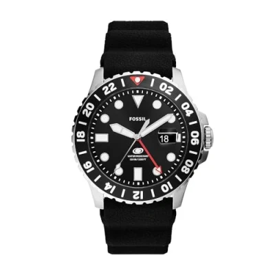 Image of FOSSIL Blue Watch for Men, Gmt Movement with Stainless Steel or Leather Strap,Black,46 mm
