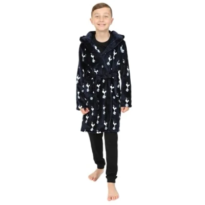 Image of Tottenham Hotspur Boys Official F.C. Dressing Gown Fleece Hooded Kids Spurs Robe (14 15 Years)