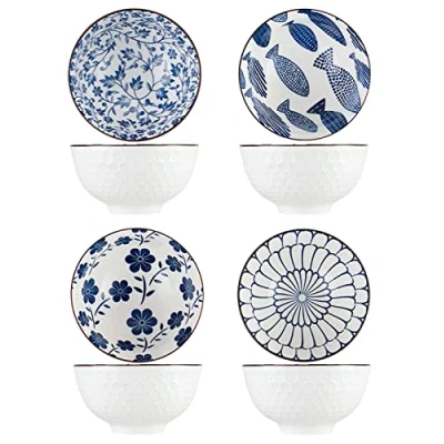 Image of TuYines Cereal Bowls Set,Porcelain Dessert Bowls, Soup Bowls,Dessert Bowls,Ceramic Rice Bowl,4.75 Inch Serving for Rice,Ice Cream,Soup,Breakfasts,Noodles, Microwave and Dishwasher Safe
